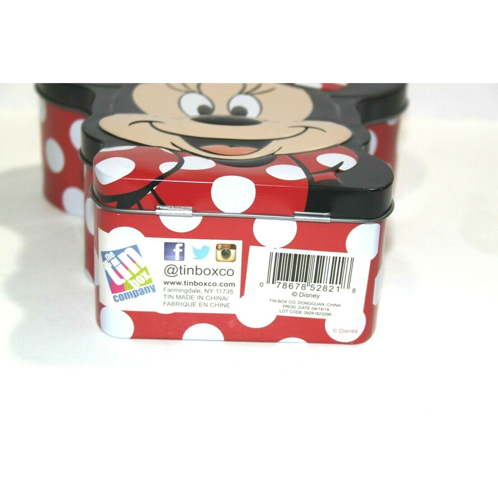 Minnie Mouse Face Metal Lunch Tin Storage Purse Box Red White Polka Dots 10" EC - Picture 6 of 7